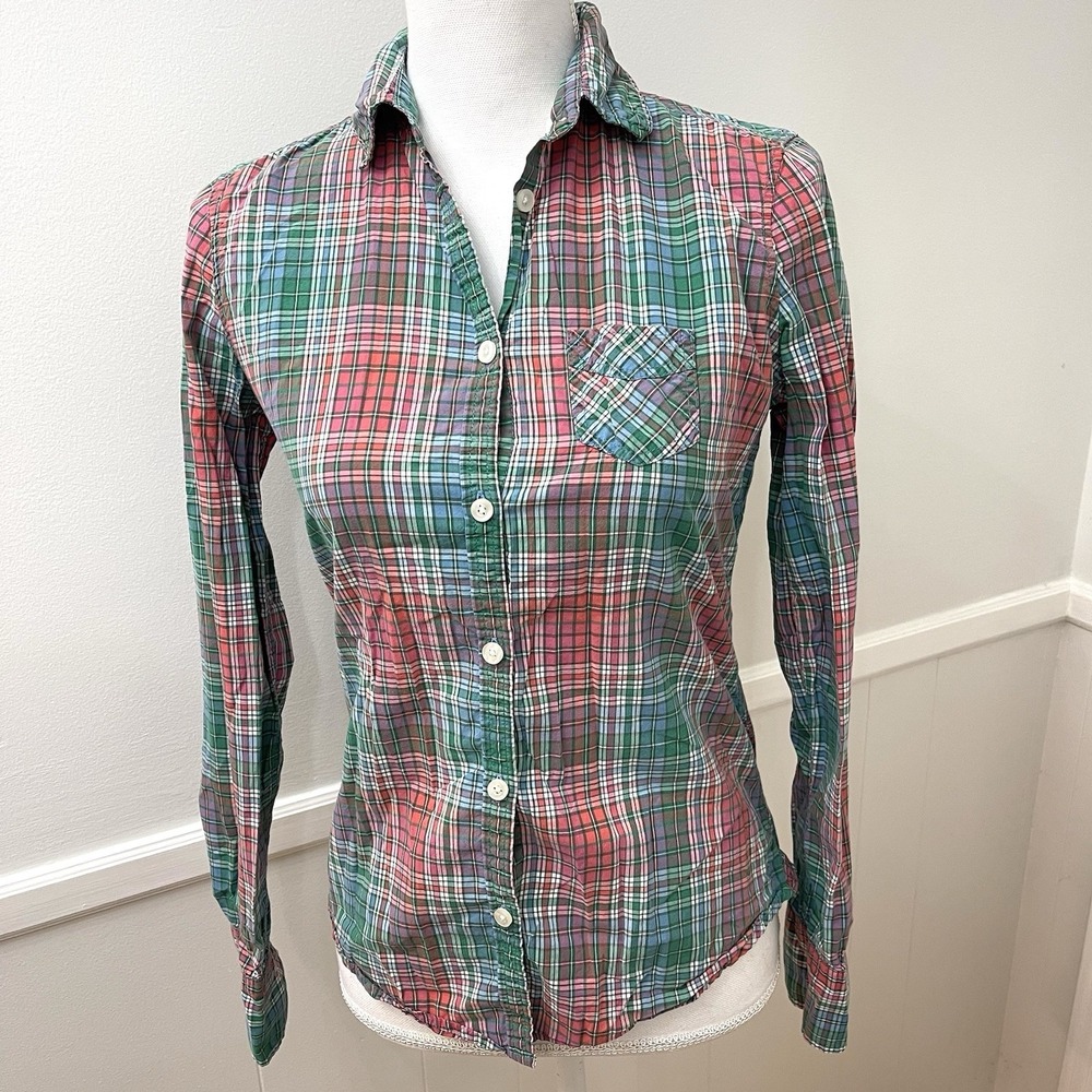 American Eagle Outfitters Pink And Green Long Sleeve Plaid Button Up Size 4